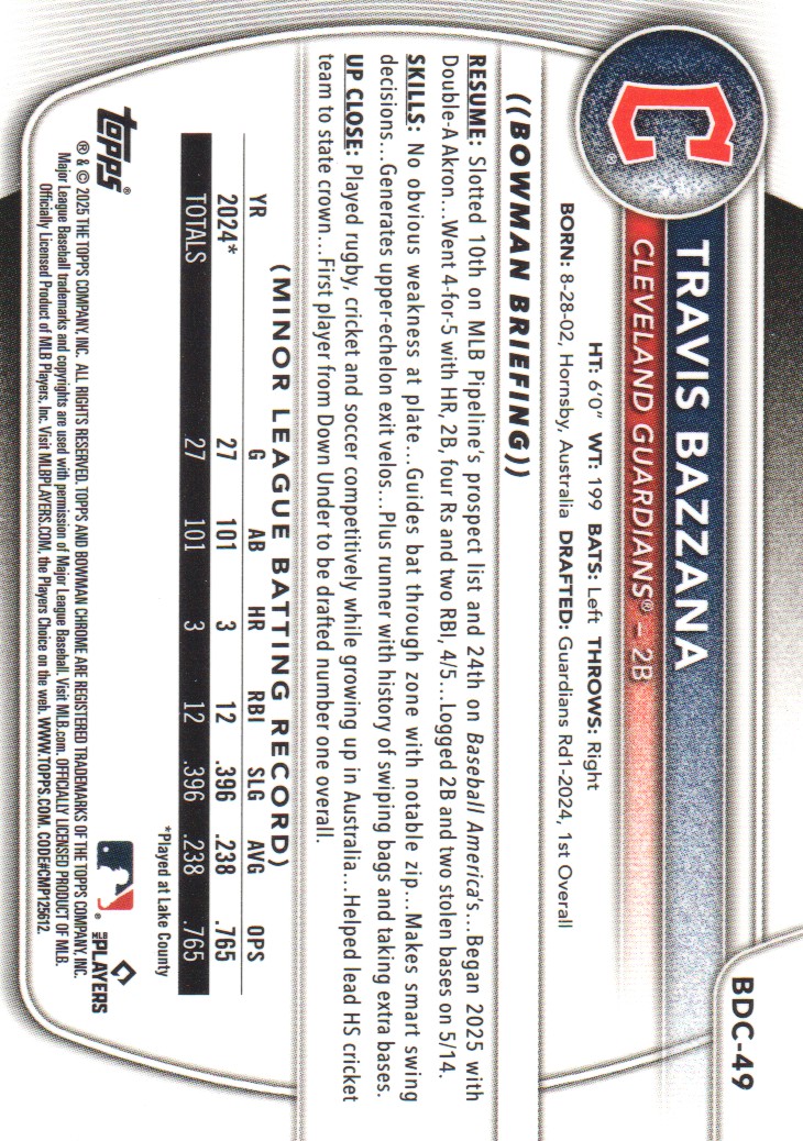 2025 Bowman Chrome Draft #BDC49 Travis Bazzana