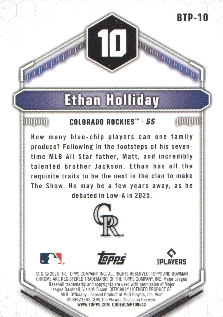 2026 Bowman Chrome Scouts Top 100 #BTP10 Ethan Holliday