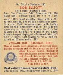 1949 Bowman #58 Bob Elliott back image