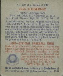 1949 Bowman #200 Jess Dobernic RC back image