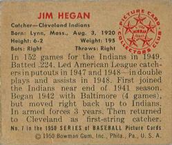 1950 Bowman #7 Jim Hegan back image