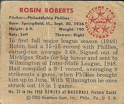 1950 Bowman #32 Robin Roberts back image