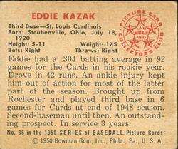 1950 Bowman #36 Eddie Kazak RC back image