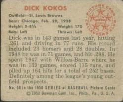 1950 Bowman #50 Dick Kokos back image
