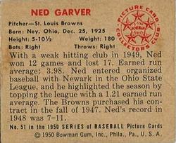 1950 Bowman #51 Ned Garver back image