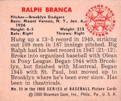 1950 Bowman #59 Ralph Branca back image
