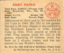 1950 Bowman #60 Andy Pafko back image