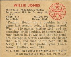 1950 Bowman #67 Willie Jones back image