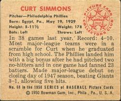 1950 Bowman #68 Curt Simmons back image