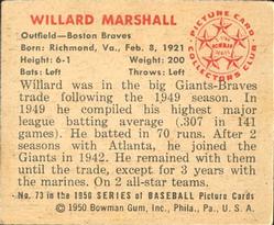 1950 Bowman #73 Willard Marshall back image