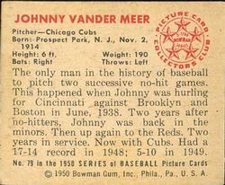 1950 Bowman #79 Johnny VanderMeer back image