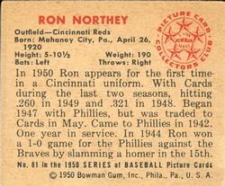 1950 Bowman #81 Ron Northey back image