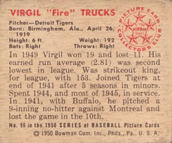 1950 Bowman #96 Virgil Trucks back image