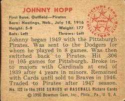 1950 Bowman #122 Johnny Hopp back image