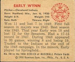 1950 Bowman #148 Early Wynn back image
