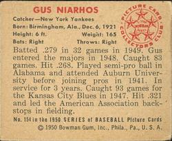 1950 Bowman #154 Gus Niarhos back image
