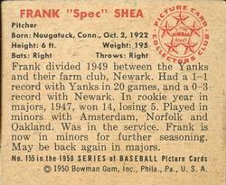 1950 Bowman #155 Frank Shea back image