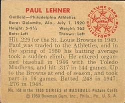 1950 Bowman #158 Paul Lehner back image
