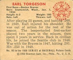 1950 Bowman #163 Earl Torgeson back image