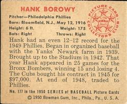 1950 Bowman #177 Hank Borowy back image