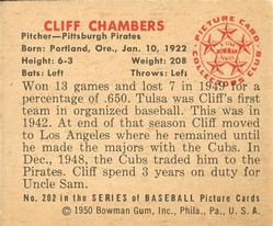 1950 Bowman #202 Cliff Chambers RC back image