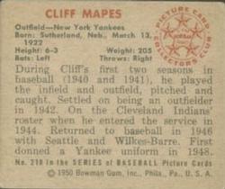 1950 Bowman #218 Cliff Mapes RC back image