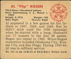 1950 Bowman #232 Al Rosen RC back image