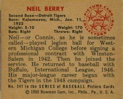 1950 Bowman #241 Neil Berry RC back image
