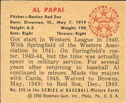 1950 Bowman #245 Al Papai RC back image