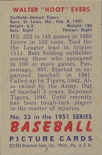 1951 Bowman #23 Hoot Evers back image