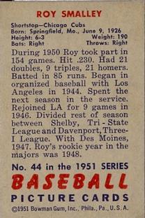1951 Bowman #44 Roy Smalley back image