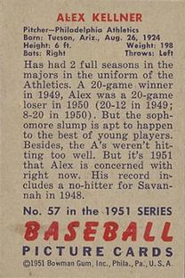 1951 Bowman #57 Alex Kellner back image