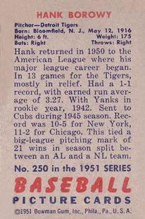1951 Bowman #250 Hank Borowy back image