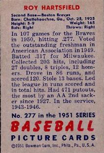 1951 Bowman #277 Roy Hartsfield RC back image