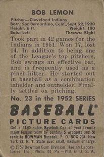1952 Bowman #23 Bob Lemon back image
