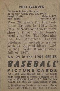 1952 Bowman #29 Ned Garver back image