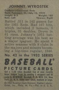 1952 Bowman #42 Johnny Wyrostek back image