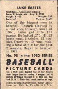 1952 Bowman #95 Luke Easter back image