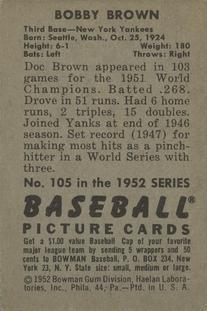 1952 Bowman #105 Bobby Brown back image