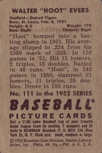 1952 Bowman #111 Hoot Evers back image