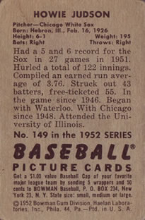 1952 Bowman #149 Howie Judson back image