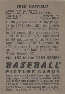 1952 Bowman #153 Fred Hatfield RC back image