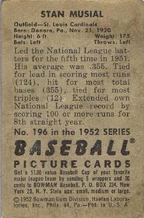 1952 Bowman #196 Stan Musial back image