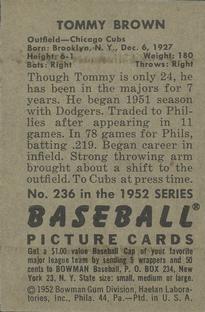 1952 Bowman #236 Tommy Brown back image