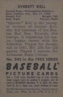 1952 Bowman #242 Everett Kell RC back image