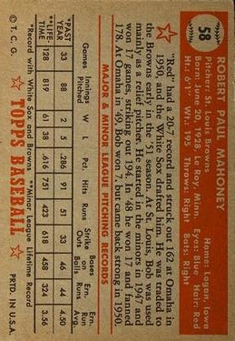1952 Topps #58 Bob Mahoney RC back image