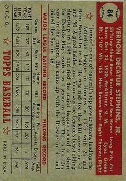 1952 Topps #84 Vern Stephens back image