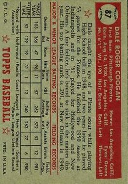1952 Topps #87 Dale Coogan back image