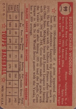 1952 Topps #99 Gene Woodling back image