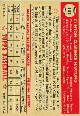 1952 Topps #141 Clint Hartung back image